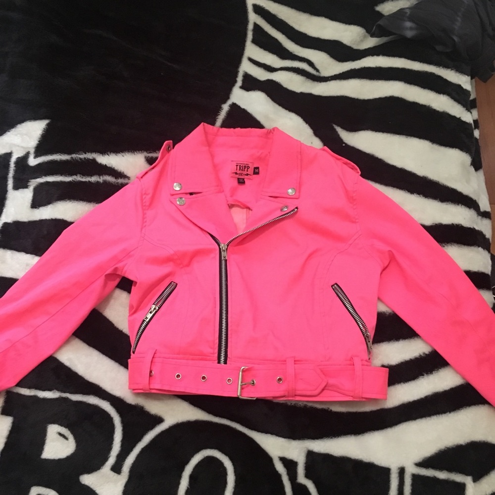 Hot pink Tripp Moto cropped jacket